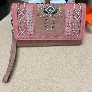 Montana West Pink and Brown Women's  wristlet wallet RFID protected